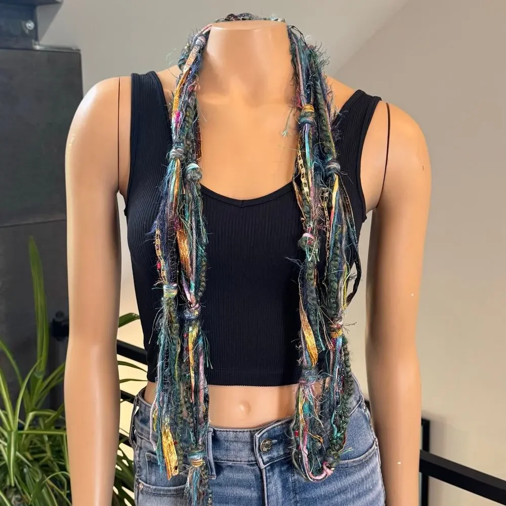 VTG Scarves of Westwood Boho Fiber Yarn Scarf Necklace Multi Strand 110